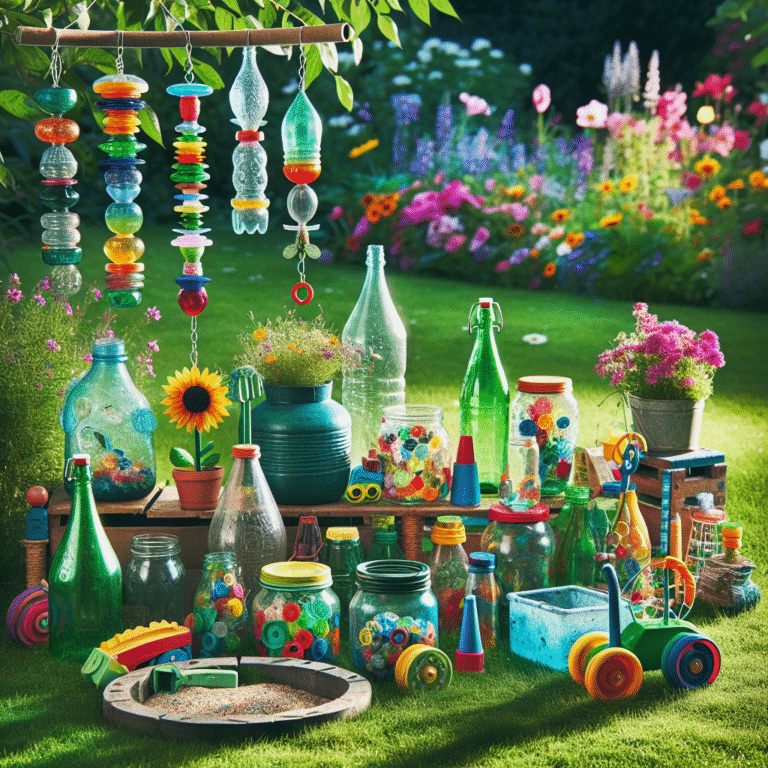 Brinquedos para o jardim feitos a partir de garrafas e potes