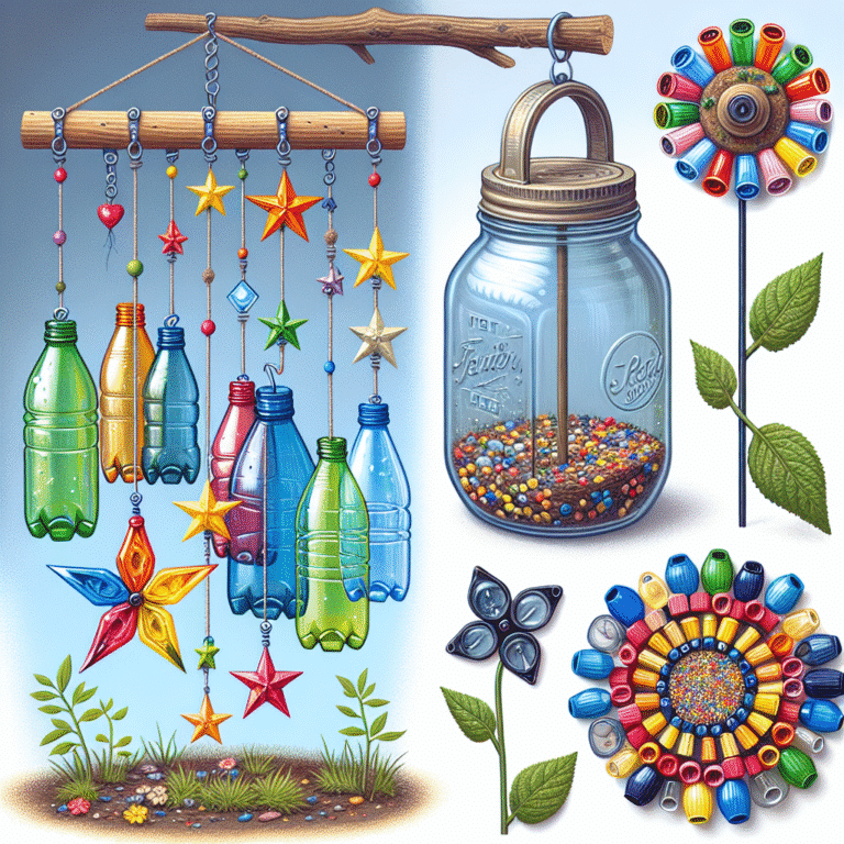 Brinquedos para o jardim feitos a partir de garrafas e potes