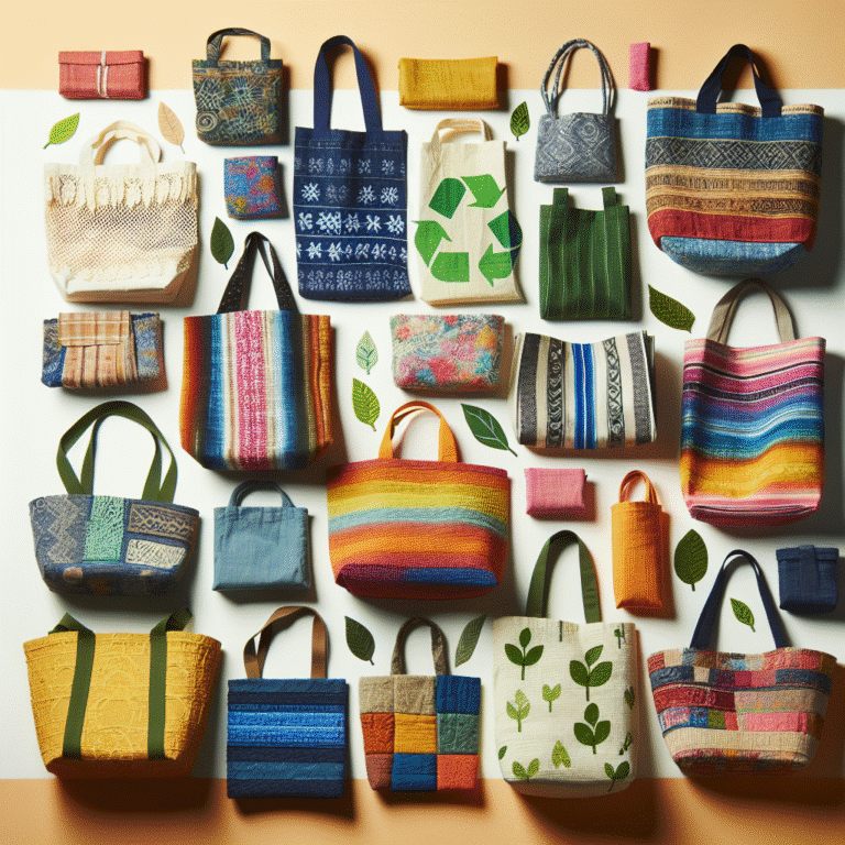 Sacolas ecológicas feitas com tecidos reciclados