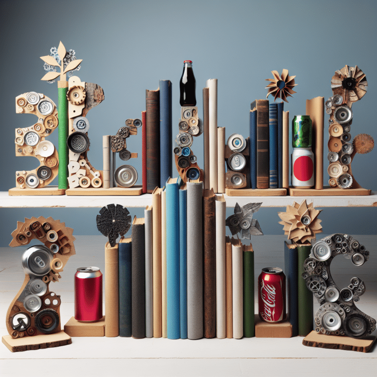 Suportes de livros criativos com itens recicláveis